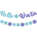 Hello Winter Banner Noel Süslemeleri - Köpüklü Kar Tanesi Buz Kristal Tabela Asılı Kağıt Çelenk Bunting Afiş, Kış Fotoğraf Fonu Parti Malzemeleri Duvar, Ev, Manto, Ofis Duvarı için