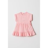 Hello World Fırfırlı Kız Bebek Yazlık Elbise Pembe / Yeşil Pamuklu Günlük Elbise - Pudra Pembe - 6 - 9 Ay