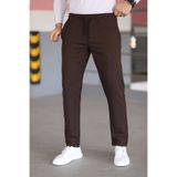 hello7 Erkek Kahverengi Dar Kesim Likralı Duble Paça Jogger Pantolon