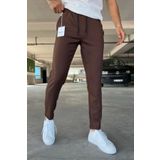 hello7 Erkek Kahverengi Jogger Duble Paça Pantolon Rahat Ve Şık Günlük Stil