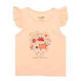 HelloBaby Basic Kız Çiçek ve Kedi Baskılı Atlet T-shirt Bebek - Somon