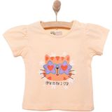 Hellobaby Basic Kız Star Kedi Baskılı T-Shirt Kız Bebek - Somon - 6 Ay