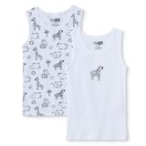 HelloBaby Erkek Bebek 2li Atlet Araba Baskılı Bisiklet Yaka Sleeveless - Beyaz