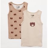 HelloBaby Erkek Bebek 2li Atlet Ayı Baskılı Bisiklet Yaka Sleeveless - Bej
