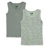 HelloBaby Erkek Bebek 2li Atlet Hayvan Baskılı Bisiklet Yaka Sleeveless - Yeşil