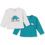 Hellobaby Erkek Bebek 2li Tişört Dinozor Baskılı Bisiklet Yaka Long Sleeve - Ekru - 9 - 12 Ay