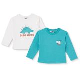 HelloBaby Erkek Bebek 2li Tişört Dinozor Baskılı Bisiklet Yaka Long Sleeve - Ekru