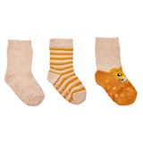 HelloBaby Erkek Bebek 3lü Kaydırmaz Çorap Hayvan Baskılı - Gri Melanj