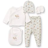 Hellobaby Erkek Bebek 5li Hastane Çıkışı Dinozor Baskılı Çıtçıtlı Bisiklet Yaka Uzun Kol Patikli - Yenidoğan - Ekru