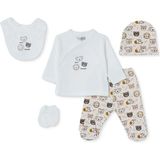 Hellobaby Erkek Bebek 5li Hastane Çıkışı Hayvan Baskılı Çıtçıtlı Bisiklet Yaka Long Sleeve Patikli - Yenidoğan - Ekru