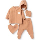 Hellobaby Erkek Bebek 5li Hastane Çıkışı Hayvan Baskılı Çıtçıtlı Bisiklet Yaka Uzun Kol Patikli - Yenidoğan - Kahverengi