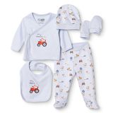 HelloBaby Erkek Bebek 5li Hastane Çıkışı Seti Araba Baskılı Çıtçıtlı Zarf Yaka Long Sleeve Patikli - Mavi