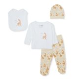 HelloBaby Erkek Bebek 5li Hastane Çıkışı Seti Hayvan Baskılı Çıtçıtlı Zarf Yaka Long Sleeve Patikli - Bej