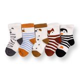 HelloBaby Erkek Bebek 5li Soket Çorap Hayvan Baskılı - Kahverengi