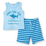 HelloBaby Erkek Bebek Atlet-Şort Hayvan Baskılı Bisiklet Yaka Sleeveless Reçme - Açık Mavi