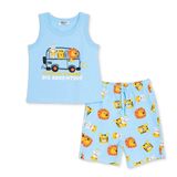 HelloBaby Erkek Bebek Atlet-Şort Hayvan Baskılı Bisiklet Yaka Sleeveless Reçme - Mavi