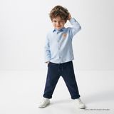 HelloBaby Erkek Bebek Ayı Baskılı Düğmeli Gömlek Yaka Long Sleeve Duble - Mavi