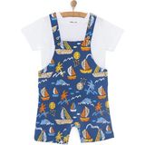 HelloBaby Erkek Bebek Basic Şort Salopet-Tişört 2li Takım Bisiklet Yaka Reçme Paça Kısa Kol Mavi 1,5 Yaş -