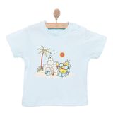 HelloBaby Erkek Bebek Basic Tişört Ananas-Kumsal Desenli Bisiklet Yaka Kısa Kol Açık Mavi -