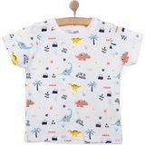 HelloBaby Erkek Bebek Basic Tişört Dinozor Desenli Bisiklet Yaka Kısa Kol Beyaz 9 Ay -