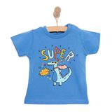 HelloBaby Erkek Bebek Basic Tişört Dinozor Desenli Bisiklet Yaka Kısa Kol Mavi -