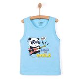 HelloBaby Erkek Bebek Basic Tişört Gitarist Panda Desenli Bisiklet Yaka Atlet Kol Açık Mavi -