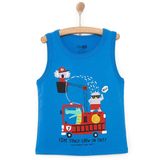 HelloBaby Erkek Bebek Basic Tişört İtfaiye Desenli Bisiklet Yaka Atlet Kol Mavi -