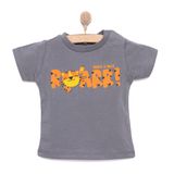 HelloBaby Erkek Bebek Basic Tişört Kaplan Desenli Bisiklet Yaka Kısa Kol Koyu Gri -