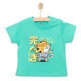HelloBaby Erkek Bebek Basic Tişört Kedi Sushi Desenli Bisiklet Yaka Kısa Kol Yeşil -