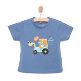 HelloBaby Erkek Bebek Basic Tişört Kepçe Arabası Desenli Bisiklet Yaka Kısa Kol Mavi -