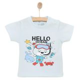 HelloBaby Erkek Bebek Basic Tişört Okyanus Desenli Bisiklet Yaka Kısa Kol Mavi -