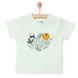 HelloBaby Erkek Bebek Basic Tişört Orman Hayvanları Desenli Bisiklet Yaka Kısa Kol Açık Yeşil -