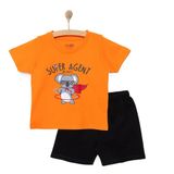 HelloBaby Erkek Bebek Basic Tişört-Şort 2li Takım Koala Desenli Bisiklet Yaka Reçme Paça Kısa Kol Turuncu -