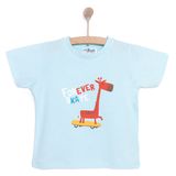 HelloBaby Erkek Bebek Basic Tişört Zürafa Desenli Bisiklet Yaka Kısa Kol Açık Mavi -