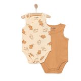 HelloBaby Erkek Bebek Body 2li Ayıcık Desenli Atlet Kol Bej -