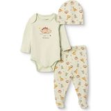 Hellobaby Erkek Bebek Body-Alt-Şapka Dinozor Baskılı Çıtçıtlı Bisiklet Yaka Long Sleeve Patikli - 3 - 6 Ay - Yeşil