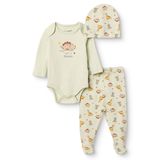 HelloBaby Erkek Bebek Body-Alt-Şapka Dinozor Baskılı Çıtçıtlı Bisiklet Yaka Long Sleeve Patikli - Yeşil
