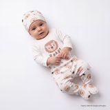 HelloBaby Erkek Bebek Body-Alt-Şapka Hayvan Baskılı Çıtçıtlı Bisiklet Yaka Uzun Kol Patikli - Bej