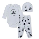 HelloBaby Erkek Bebek Body-Alt-Şapka Panda Baskılı Çıtçıtlı Bisiklet Yaka Long Sleeve Patikli - Ekru