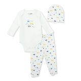 HelloBaby Erkek Bebek Body-Alt-Şapka Taşıtlar Baskılı Çıtçıtlı Bisiklet Yaka Uzun Kol Patikli - Açık Mavi