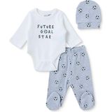 Hellobaby Erkek Bebek Body-Alt-Şapka Top Baskılı Çıtçıtlı Bisiklet Yaka Long Sleeve Patikli - 6 - 9 Ay - Gri Melanj