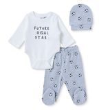 HelloBaby Erkek Bebek Body-Alt-Şapka Top Baskılı Çıtçıtlı Bisiklet Yaka Long Sleeve Patikli - Gri Melanj