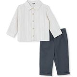 Hellobaby Erkek Bebek Çizgili Düğmeli Gömlek Yaka Long Sleeve Duble - 3 - 4 Yaş - Bej