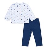 HelloBaby Erkek Bebek Dinozor Baskılı Düğmeli Gömlek Yaka Long Sleeve Reçme - Beyaz