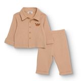 HelloBaby Erkek Bebek Dinozor Baskılı Gömlek Yaka Long Sleeve Reçme - Bej