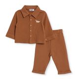 HelloBaby Erkek Bebek Dinozor Baskılı Gömlek Yaka Long Sleeve Reçme - Kahverengi