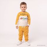 HelloBaby Erkek Bebek Eşofman Takımı Araba Baskılı Bisiklet Yaka Long Sleeve Ribanalı - Hardal