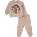 Hellobaby Erkek Bebek Eşofman Takımı Ayı Baskılı Bisiklet Yaka Long Sleeve Ribanalı - Bej - 18 - 24 Ay
