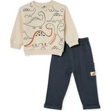 Hellobaby Erkek Bebek Eşofman Takımı Dinozor Baskılı Bağcıklı Bisiklet Yaka Long Sleeve Lastikli - Ekru - 12 - 18 Ay