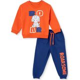 Hellobaby Erkek Bebek Eşofman Takımı Dinozor Baskılı Bağcıklı Bisiklet Yaka Long Sleeve Ribanalı - Turuncu - 9 - 12 Ay